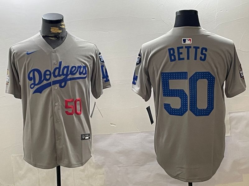 Men Los Angeles Dodgers 50 Betts Grey Game 2024 Nike MLB Jersey style 11208